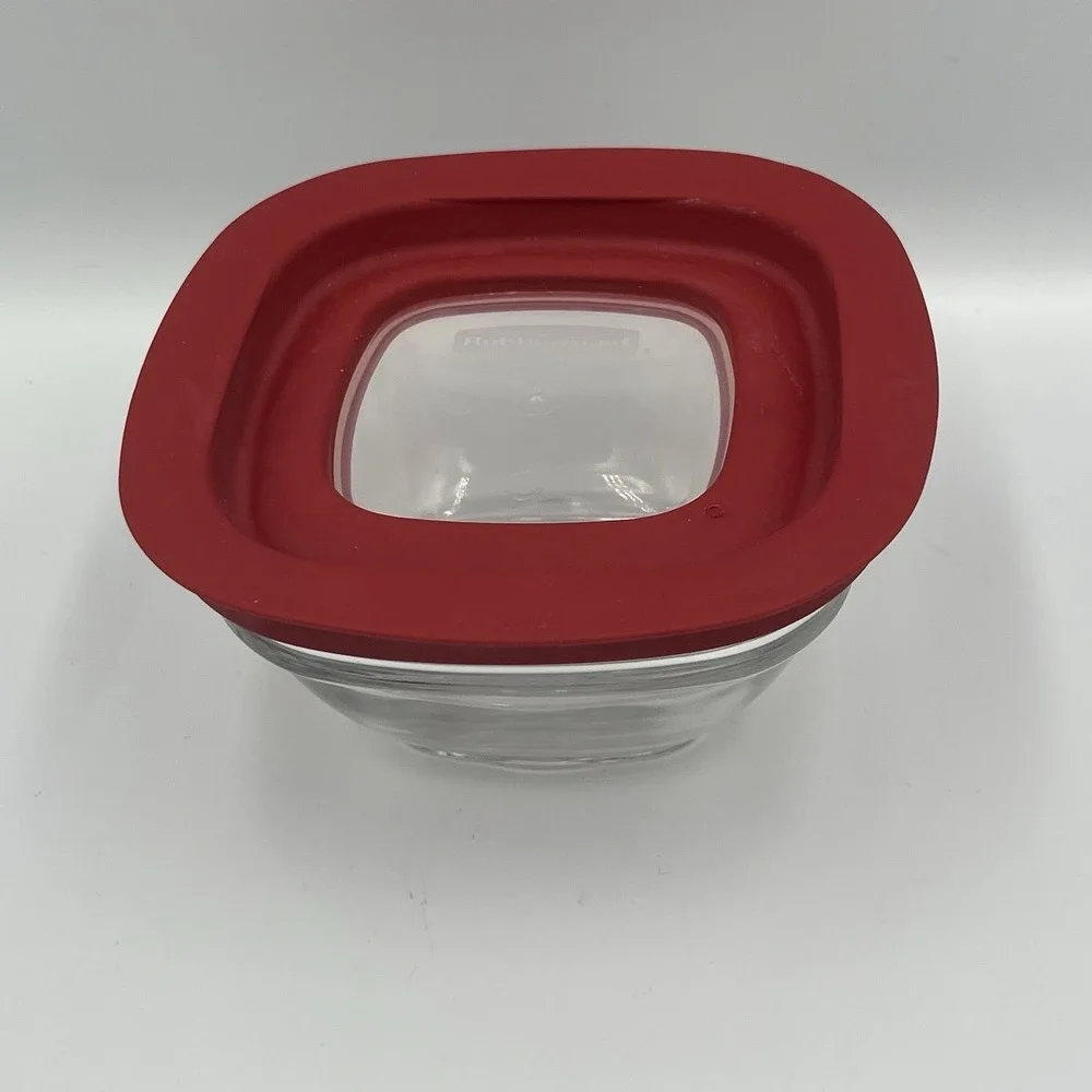 Rubbermaid Square Glass Container 1 cup/236mL 7N68 WITH‎ RED LID VTG RARE